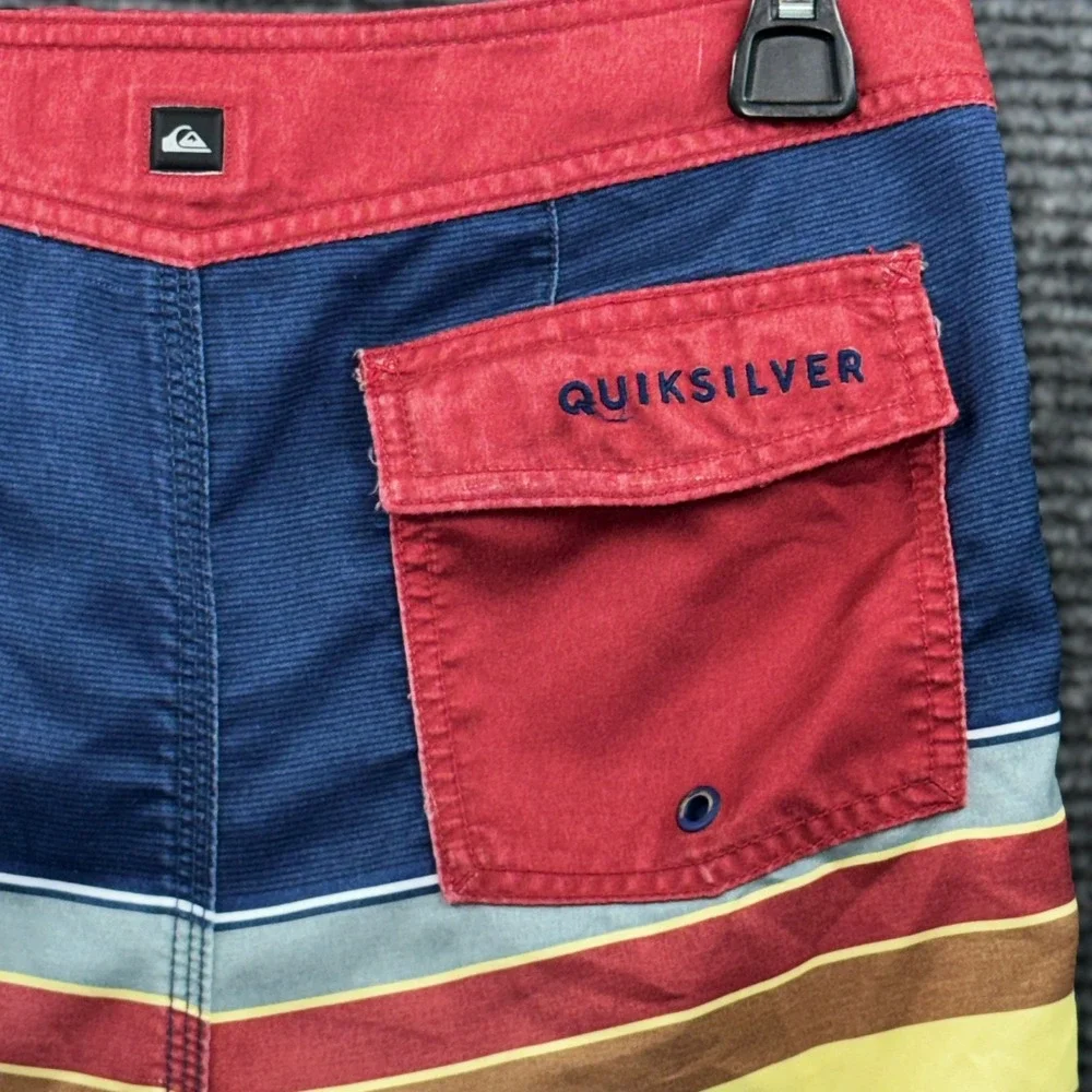 Quiksilver Mens Board Shorts Striped Colorblock Swim Trunks Multicolor Size 28